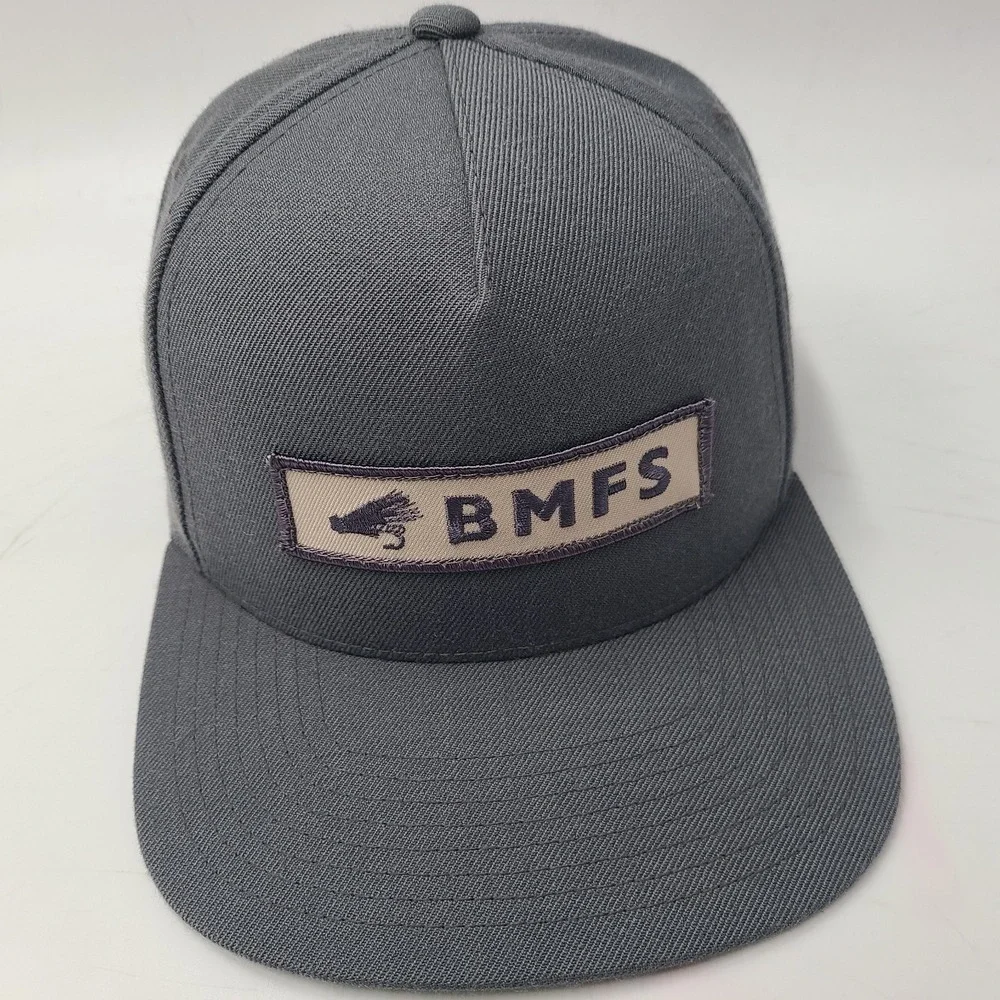 Fly Fishing Hat Snapback Gray Yupoong Wool Blend BMFS Bob Mitchells Fly Shop Men